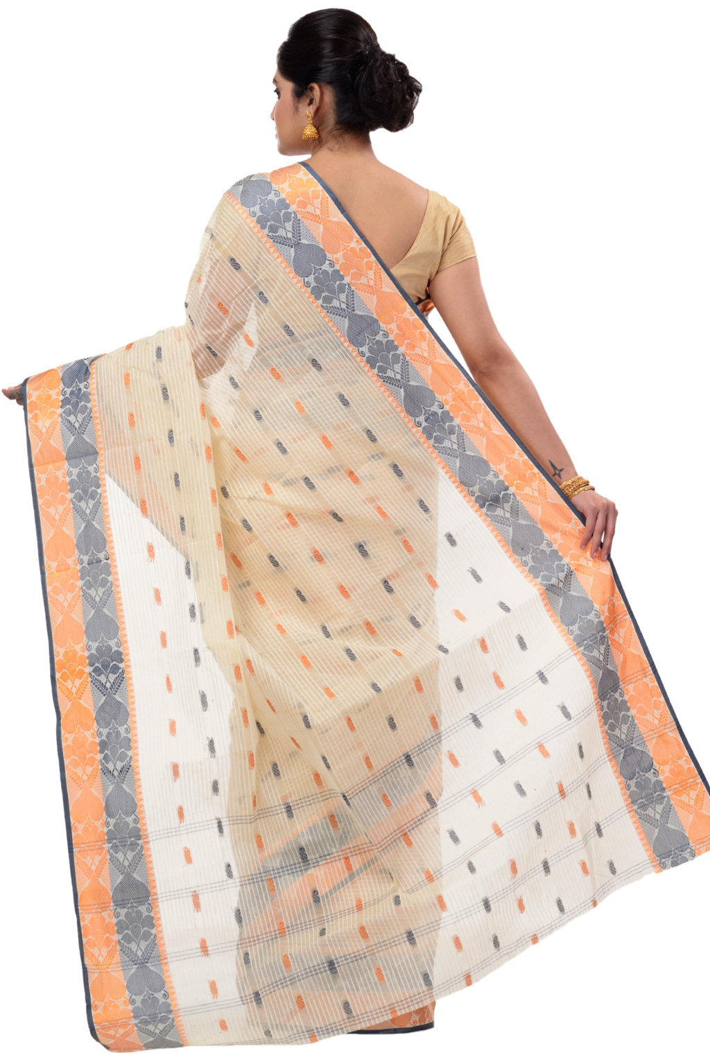 Gray Golden Pure Cotton Aged_Women Tant Saree (403)